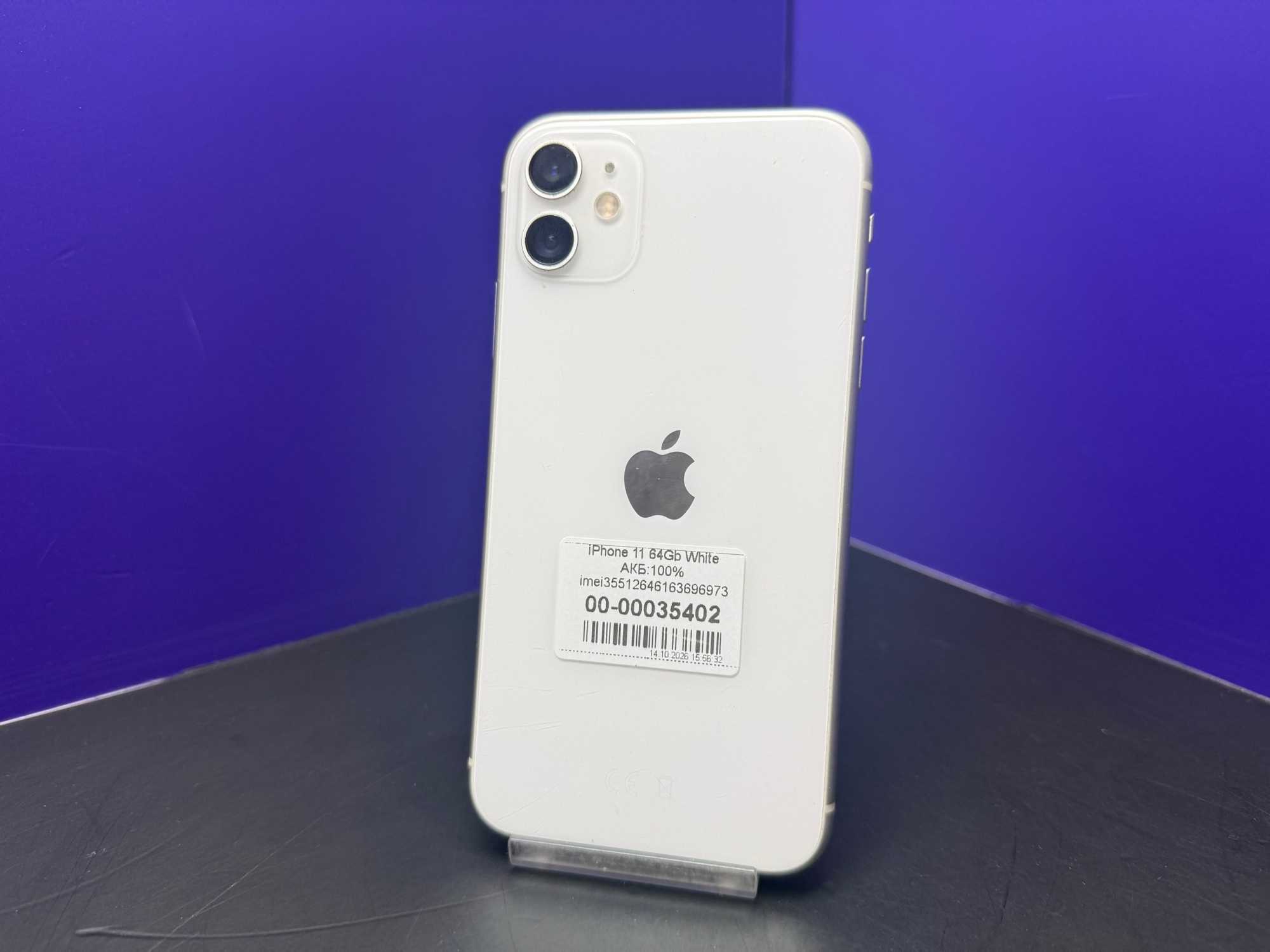 iPhone 11 64Gb White АКБ:100% imei35512646163696973