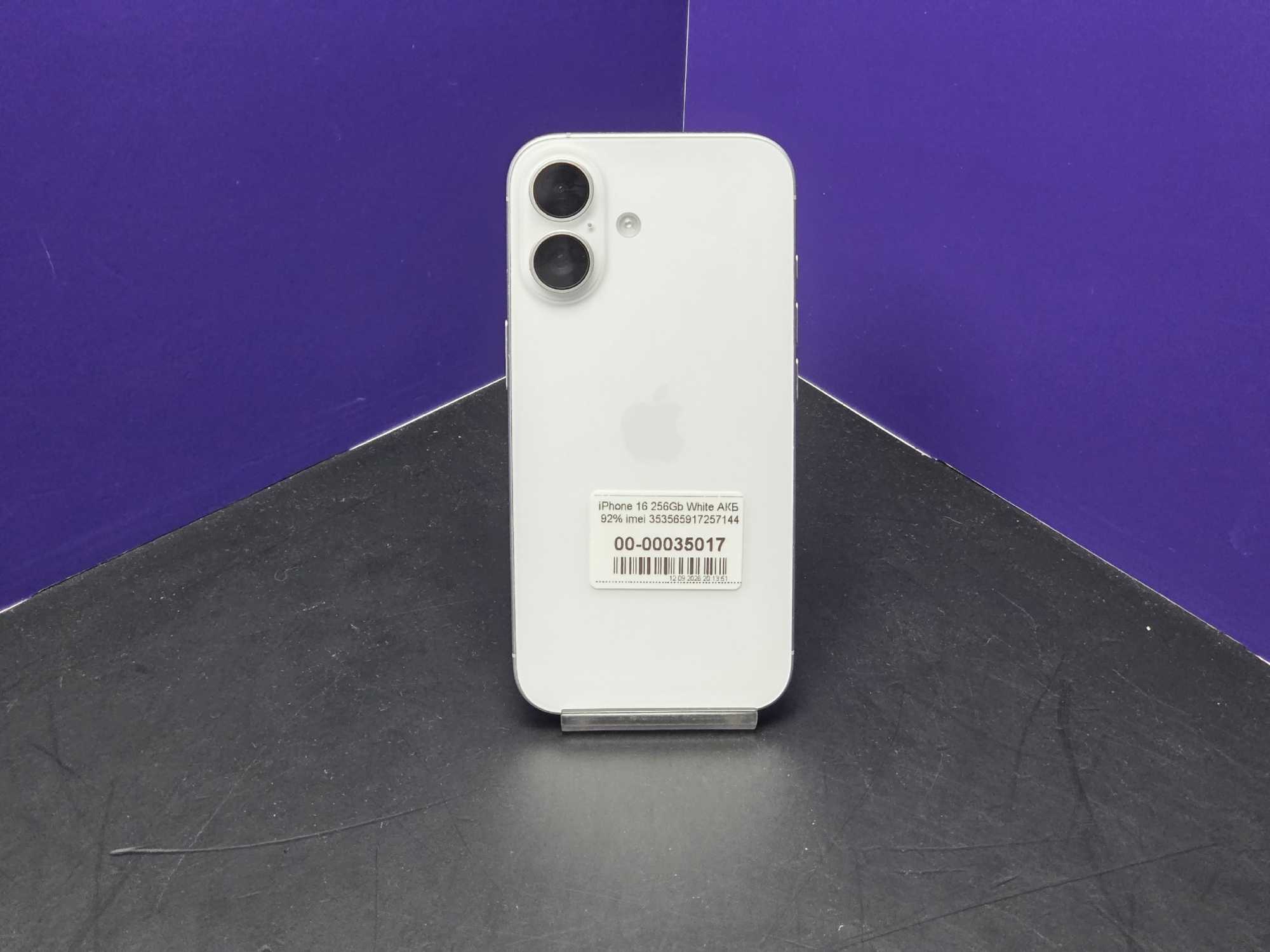 iPhone 16 256Gb White АКБ 92% imei 353565917257144