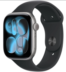 Apple Watch Series 11 Space Gray 46mm Black Sport Band M/L MEV44