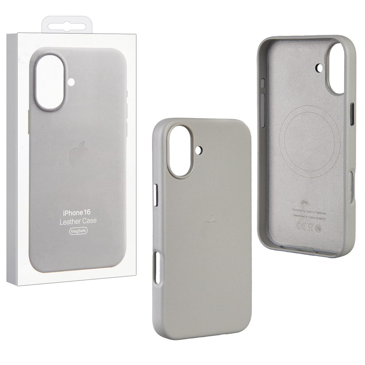 Чехол iPhone 16 Leather Case MagSafe светло серый