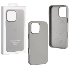 Чехол iPhone 16 Pro Max Leather Case MagSafe светло серый