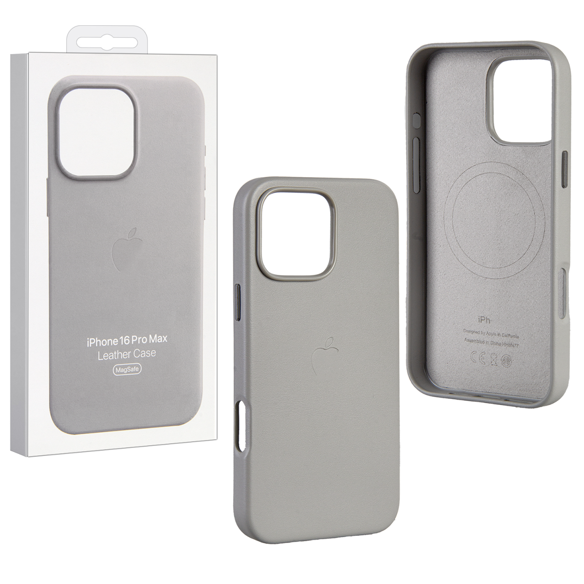 Чехол iPhone 16 Pro Max Leather Case MagSafe светло серый