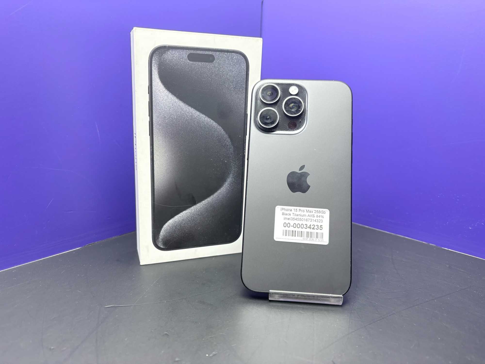iPhone 15 Pro Max 256Gb Black Titanium АКБ 84% imei354550167314323
