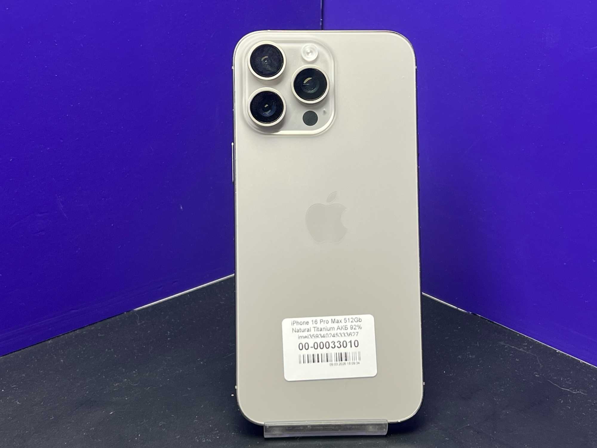 iPhone 16 Pro Max 512Gb Natural Titanium АКБ 92% imei359340245333627