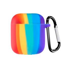 Чехол AirPods Silicone с карабином радужный