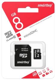 Флеш карта Micro SD 8 gb Smartbuy 